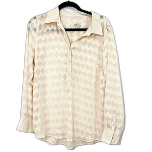 Merona Sheer 3/4 Button Down Textured Blouse Cream Size XXL